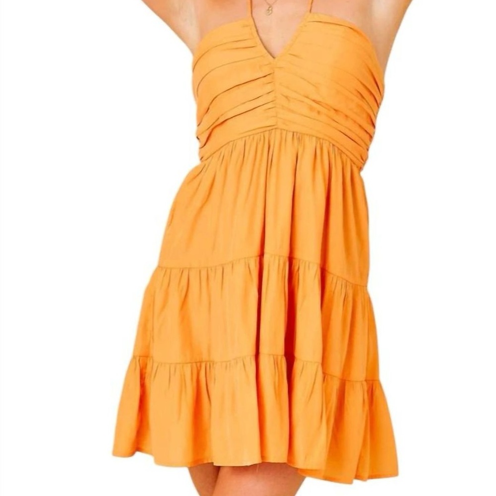 Orange Ruched Halter Sundress | DAY+MOON